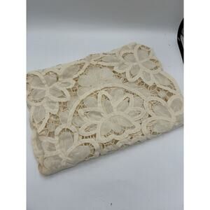 Antique Ivory Battenburg Lace Table Runner Floral Cutwork Scallop 42 Inch